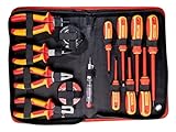 Brüder Mannesmann Werkzeugset, 14-teilig - VDE-geprüftes Elektroinstallationsset - isoliert bis 1000 V - inkl. Schraubendreher, Seitenschneider, Spannungsprüfer, Zangenset & Werkzeugtasche | M11214